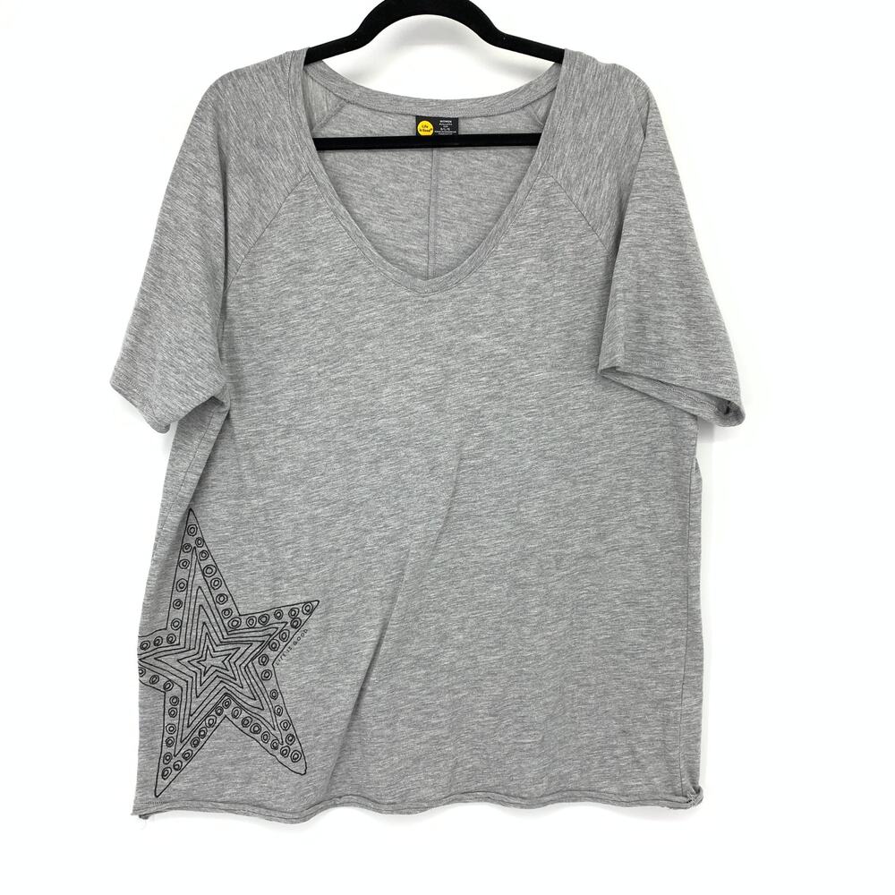Life Is Good V-Neck Relaxed Fit Short Sleeve Tee Womens Large Heather Gray Star
